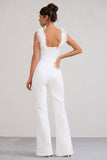 Verity White Feather Shoulder Corset Style Jumpsuit