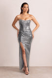 Eloriana Gunmetal Sequin Bandeau Wrap Skirt Maxi Dress With Side Split