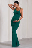 Phantasy Bottle Green Maternity Cowl Neck Maxi Dress