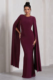 Kimmy Burgundy High Neck Maxi Dress With Cape Sleeves