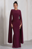 Kimmy Burgundy High Neck Maxi Dress With Cape Sleeves