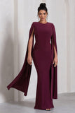 Kimmy Burgundy High Neck Maxi Dress With Cape Sleeves