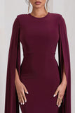 Kimmy Burgundy High Neck Maxi Dress With Cape Sleeves