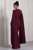 Kimmy Burgundy High Neck Maxi Dress With Cape Sleeves