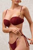 Unfound Burgundy Pleated Chain Bikini Top