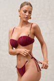 Fortune Burgundy Pleated Chain Bikini Bottoms