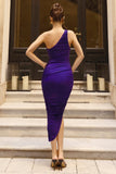 Dorit Purple One Shoulder Asymmetric Ruched Midi Dress