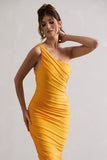 Dorit Mango One Shoulder Asymmetric Ruched Midi Dress