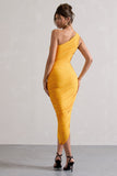 Dorit Mango One Shoulder Asymmetric Ruched Midi Dress