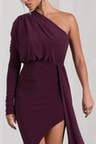 Catherine Plum One Sleeve Asymmetric Midi Dress With Statement Drape