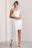 Charlie White One Shoulder Ruched Mini Dress With Statement Drape