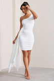 Charlie White One Shoulder Ruched Mini Dress With Statement Drape