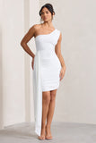 Charlie White One Shoulder Ruched Mini Dress With Statement Drape