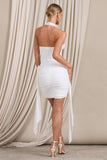 Applause White Ruched Mini Dress With Floral Drape
