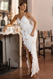Clematis White Lace Strappy Ruffled Maxi Dress