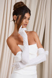 Sweet Gesture White Long Gloves With Floral Detail