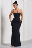 Stardom Black Chiffon Strappy Sweetheart Cut-Out Maxi Dress