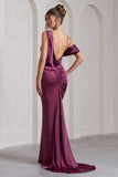 Jayne Plum Satin Asymmetric Draped Split Maxi Dress