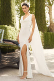 A Toast White Split Maxi Dress With Draped Cape