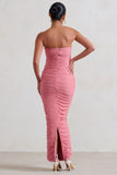 My Lady Maternity Blush Pink Strapless Bodycon Ruched Mesh Maxi Dress