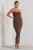Evita Brown Maternity Sweetheart Twist Detail Midi Dress