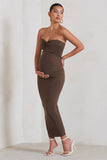 Evita Brown Maternity Sweetheart Twist Detail Midi Dress