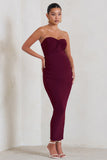 Evita Burgundy Maternity Sweetheart Twist Detail Maxi Dress