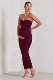 Evita Burgundy Maternity Sweetheart Twist Detail Maxi Dress