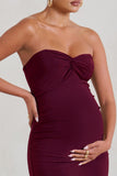 Evita Burgundy Maternity Sweetheart Twist Detail Maxi Dress