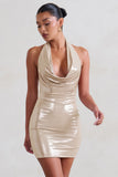 Liliana Gold Shimmer Cowl Neck Mini Dress
