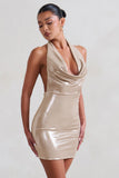 Liliana Gold Shimmer Cowl Neck Mini Dress