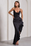 Lady Rosselini Black Strappy Asymmetric Ruffled Maxi Dress