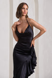 Lady Rosselini Black Strappy Asymmetric Ruffled Maxi Dress