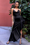 Lady Rosselini Black Strappy Asymmetric Ruffled Maxi Dress