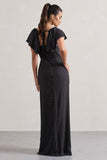 Signorina Black Polka Dot Buttoned Maxi Dress With Flounced Short Sleeves