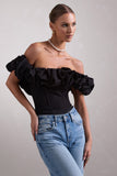 Ellie Black Structured Statement Bardot Bodysuit