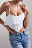 Lost In Your Love White Asymmetric Corset Top With Draped Chiffon Sleeve