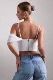 Lost In Your Love White Asymmetric Corset Top With Draped Chiffon Sleeve