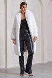 Slopeside Cream Long Belted Faux Fur Coat