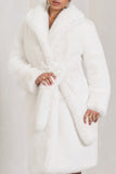 Slopeside Cream Long Belted Faux Fur Coat
