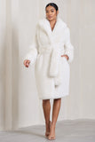 Slopeside Cream Long Belted Faux Fur Coat
