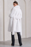 Slopeside Cream Long Belted Faux Fur Coat