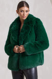 Hot Toddy Bottle Green Short Faux Fur Coat