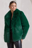 Hot Toddy Bottle Green Short Faux Fur Coat