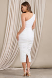Streamer White Asymmetric Ruffled Maternity Midi Dress