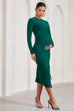 Eternal Bottle Green Long-Sleeved Split Maternity Midi Dress