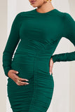 Eternal Bottle Green Long-Sleeved Split Maternity Midi Dress