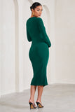 Eternal Bottle Green Long-Sleeved Split Maternity Midi Dress