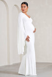 Rhea White V-Neck Split Maternity Maxi Dress With Cape Sleeve