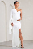 Rhea White V-Neck Split Maternity Maxi Dress With Cape Sleeve